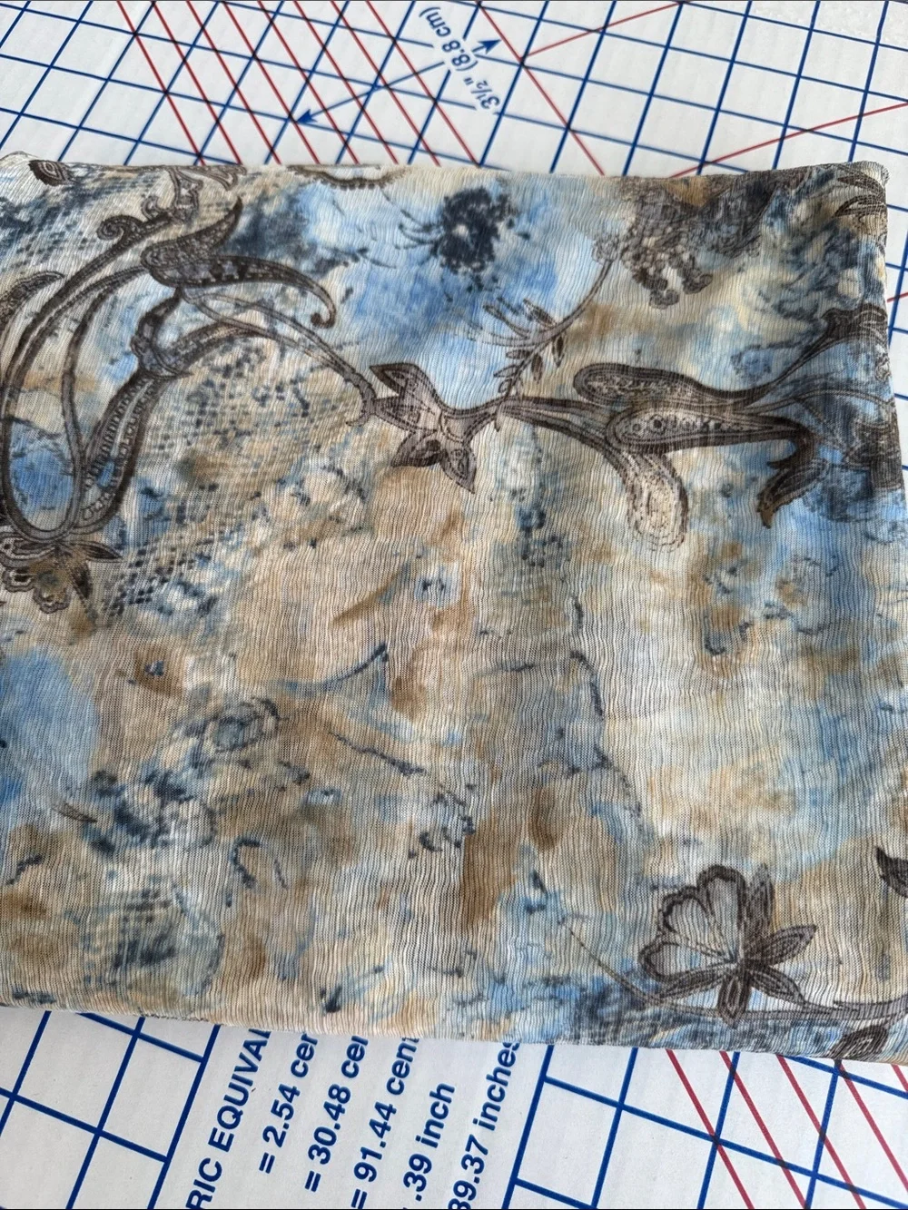 Textured Crepe Knit Fabric Blue Brown Paisley Boho 2.5 Yards x 58